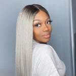 Grey Ombre Color Wig Silky Straight Glueless Lace Wig
