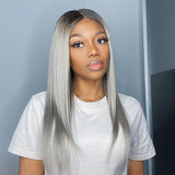 Grey Ombre Color Wig Silky Straight Glueless Lace Wig