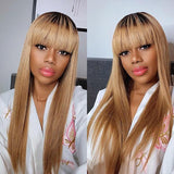 Honey Brown Ombre Bangs Glueless Lace Closure Wig