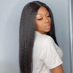 Kinky Straight Middle Part High Density Glueless Closure Wig
