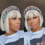 Summer Trends Ice Blonde Color Bob Wig With Bangs