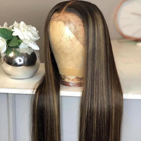 Balayage Color Highlights Glueless Compact Frontal Lace Wig