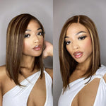 Highlights Bronze Brown Bob Wig Glueless T Part Simple Lace Wig