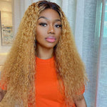 Honey Brown Color Deep Wave Glueless Lace Closure Wig