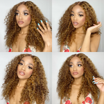 Mix Brown Color Curly Glueless High Density Lace Closure Wig