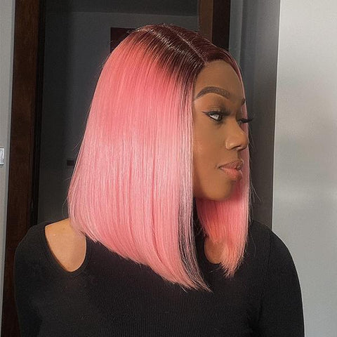 Light Pink Ombre Color Bob Wig Glueless T Part Lace Wig