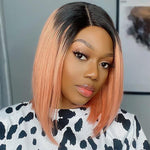 Pink Ombre Color Bob Wig Side Part Glueless Lace Closure Wig