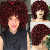 FAVE Afro Kinky Curly Wig With Bangs Black Red Synthetic Hair Shoulder LengthHeat Resistant Fiber For Africa America Black Women - Solar Led Lights