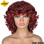 Short Hair Afro Curly Wig With Bangs Loose Synthetic Cosplay Fluffy Shoulder Length Natural Wigs For Black Women Dark Brown 14" - Solar Led Lights