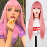 Pink and Black Wig Long Straight hair Cosplay Wig Two Tone Ombre Color Women Synthetic Hair Wigs - Solar Led Lights