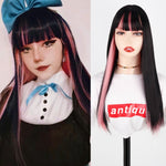 Pink and Black Wig Long Straight hair Cosplay Wig Two Tone Ombre Color Women Synthetic Hair Wigs - Solar Led Lights