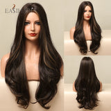 EASIHAIR Long Body Wave Wigs Ombre Black Brown Blonde Synthetic Wig Cosplay Middle Part Natural Heat Resistant Wig for Women - Solar Led Lights