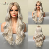 EASIHAIR Long Body Wave Wigs Ombre Black Brown Blonde Synthetic Wig Cosplay Middle Part Natural Heat Resistant Wig for Women - Solar Led Lights