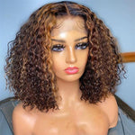 Mix Color Brown Curly Bob Wig Compact Frontal Wig
